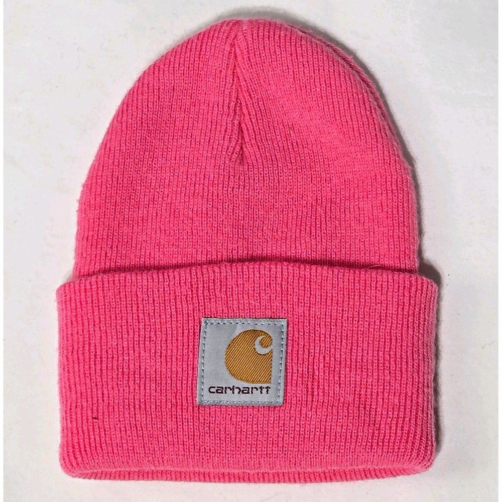 Carhartt Infant Toddler Pink Knit Beanie Hat Logo Patch AH8905 Stretch 6-12M